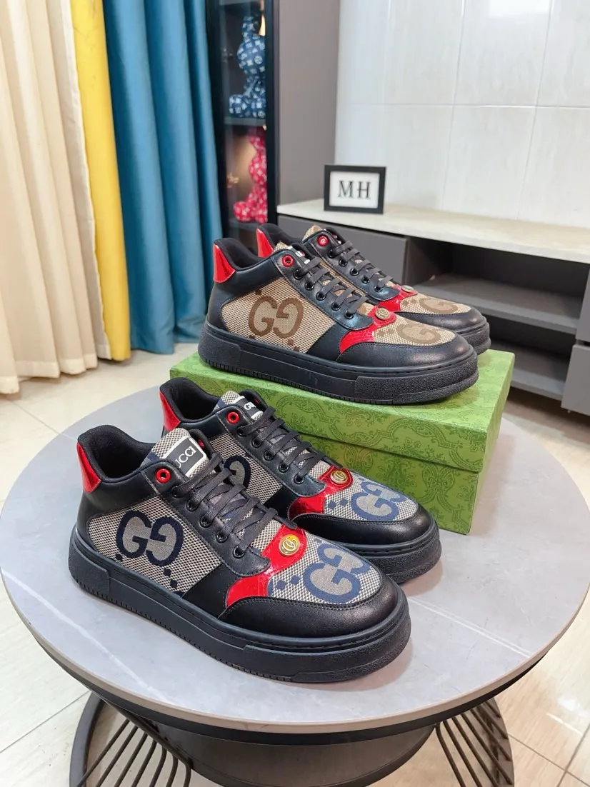 Men's shoes 💰420🌹🌹GUCCI [Gucci] New high-top men's shoes, a high-end brand, the latest fashionable casual men's shoes, trendy and versatile, relaxed and sporty style, uppers imported from Italy, first-layer cowhide, genuine leather lining, and ultra-fine workmanship. Original personalized fashionable rubber wear-resistant outsole, light and comfortable on the foot, size 38-44